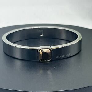 Michael Kors Urban Rush‎ Silver Hinged Square Cut Center Stone Bangle Bracelet